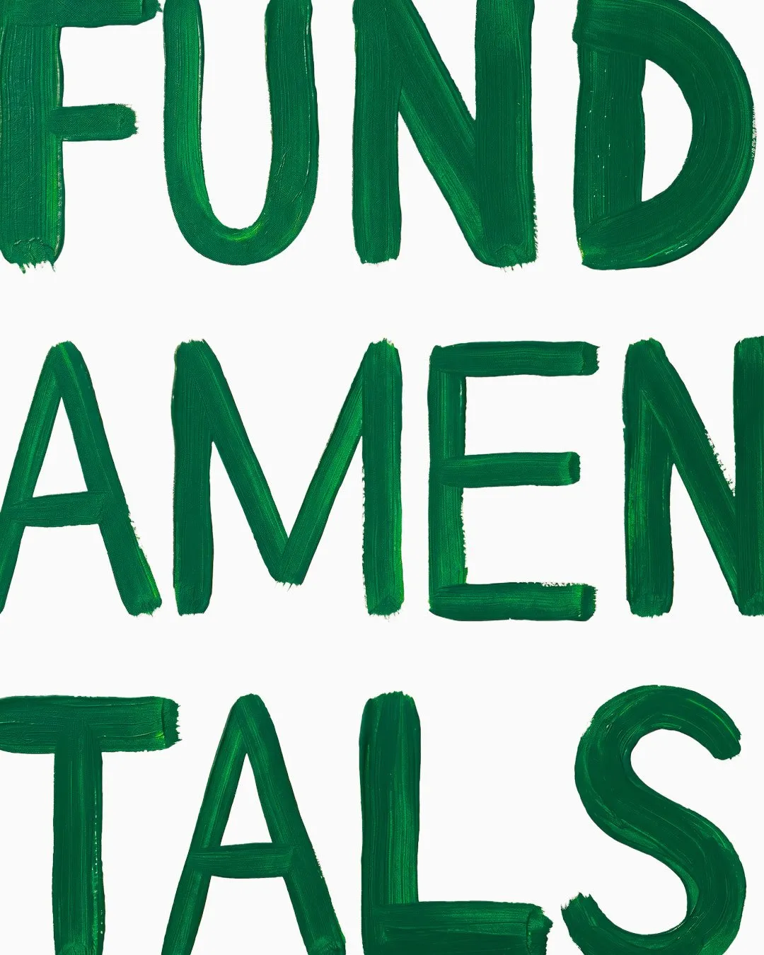 Green brush-stroke capital letters spelling FUND, AMEN, and TALS stacked on three lines against a white background.