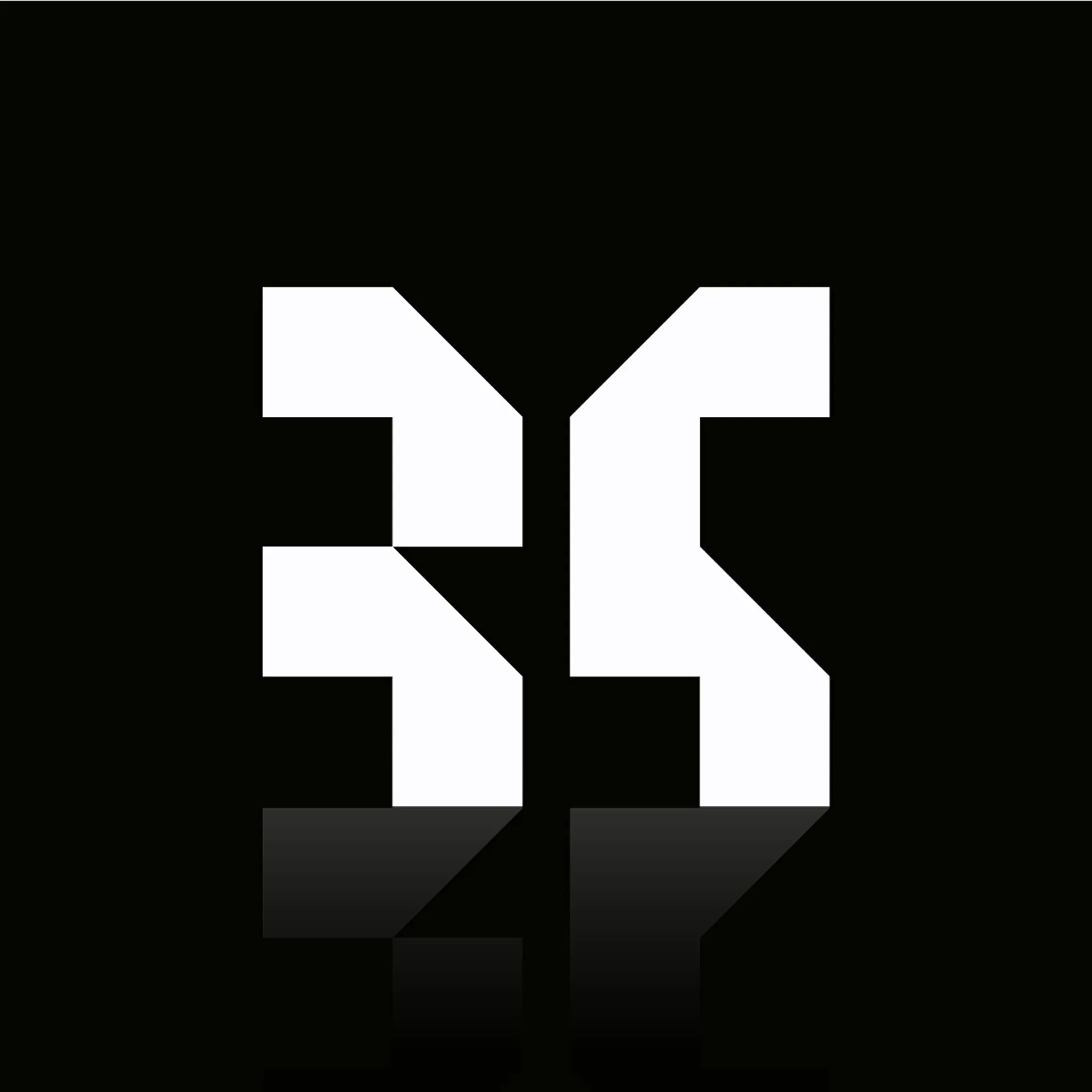 Stylized geometric white number 35 on a black background with a fading reflection below.